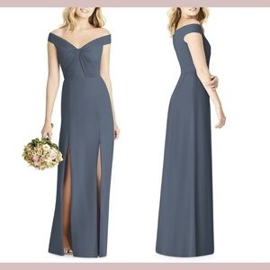 NEW Social Bridesmaids Off Shoulder Chiffon Gown in Silverstone [SZ‎ 14 ]